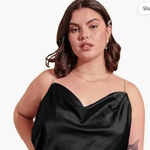 Floerns Women's Plus Size Glitter Draped Neck Sleeveless Backless Cami Top